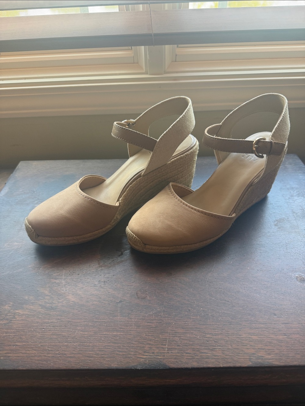 Naturalizer Phebe Tan Espadrille Wedge Sandals with Buckle